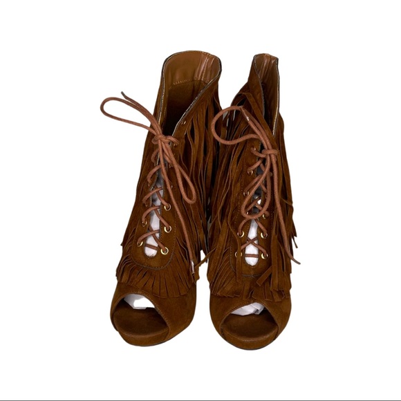 SOLD Ashley Stewart Suede Fringe Ankle Boots Heels SIZE 10W - Picture 4 of 5